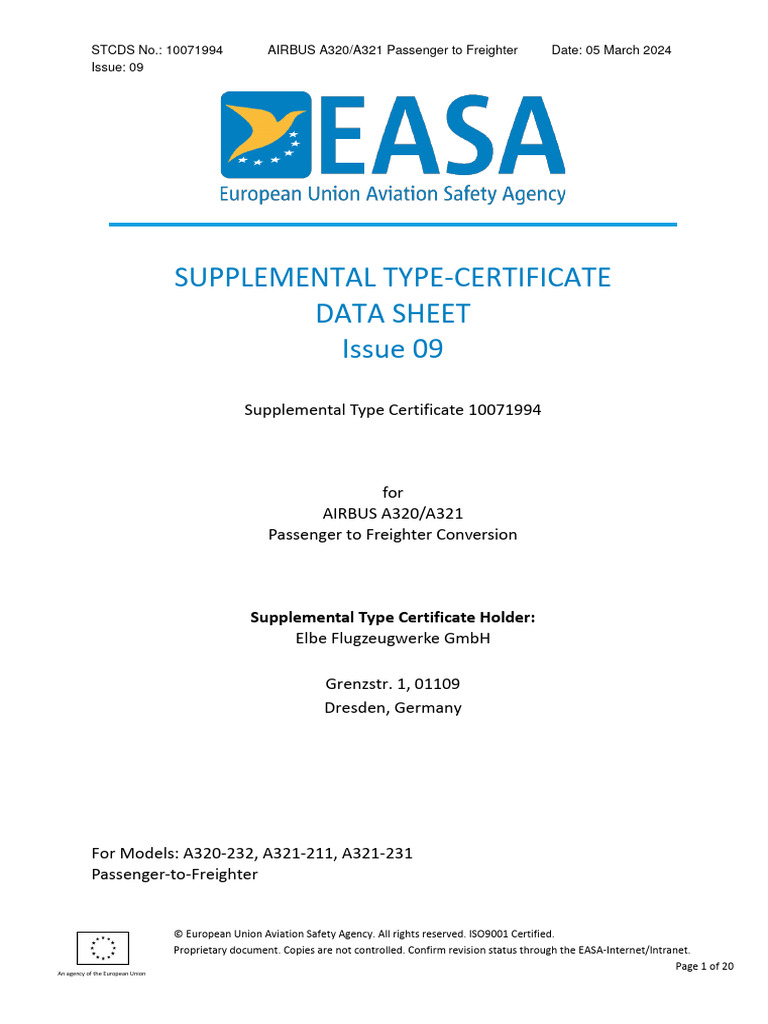 EASA STC for A320/A321 P2F Conversion | PDF | Aerospace | Airbus