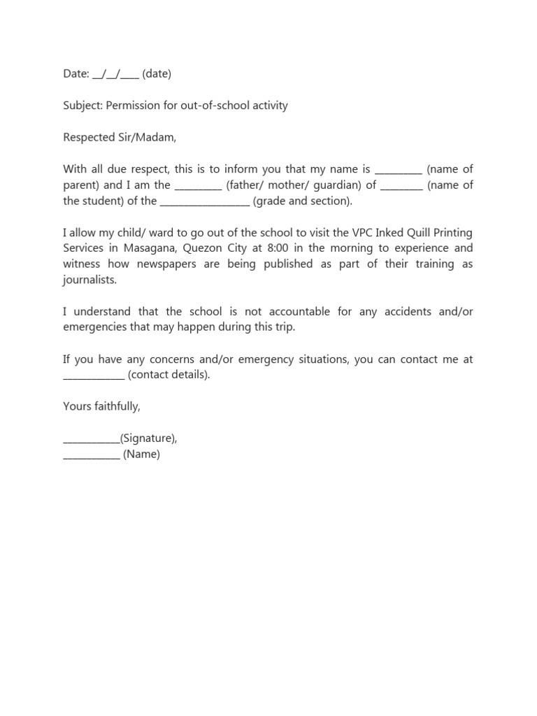 School Trip Permission Letter | PDF