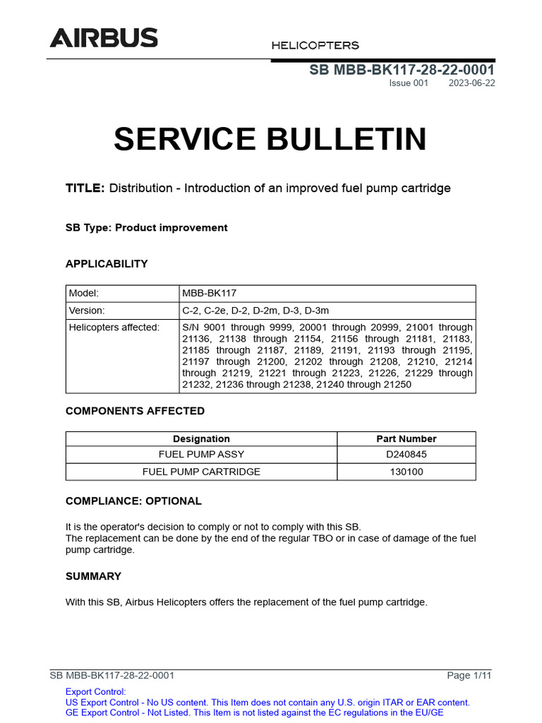 Improved Fuel Pump Cartridge for BK117 | PDF | Screw | Foreign Object Damage