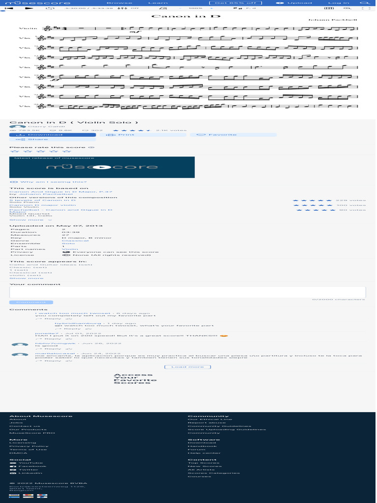 Canon in D (Violin Solo) Sheet Music For Violin (Solo) PDF