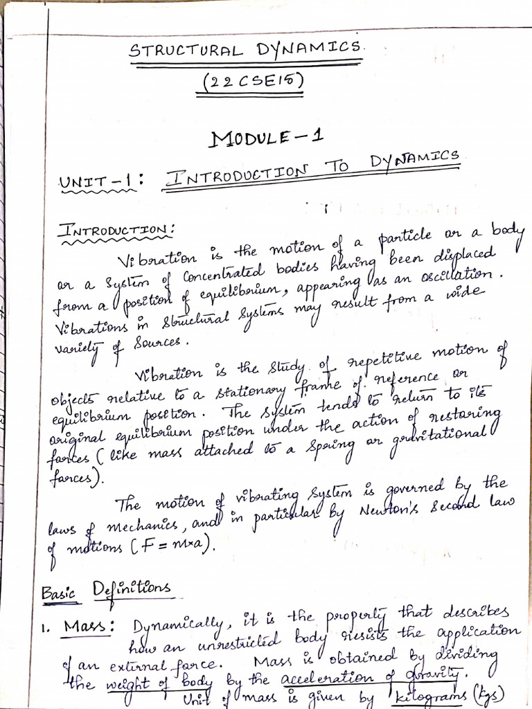 Structural Dynamics - Module 1 Notes | PDF
