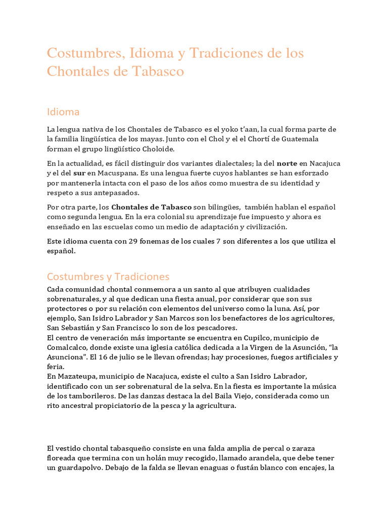 Tradiciones y Cultura de los Chontales | PDF