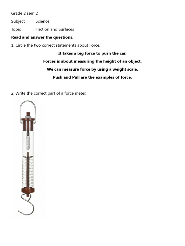 Friction And Force Worksheet For Grade 2 Pdf Force Friction