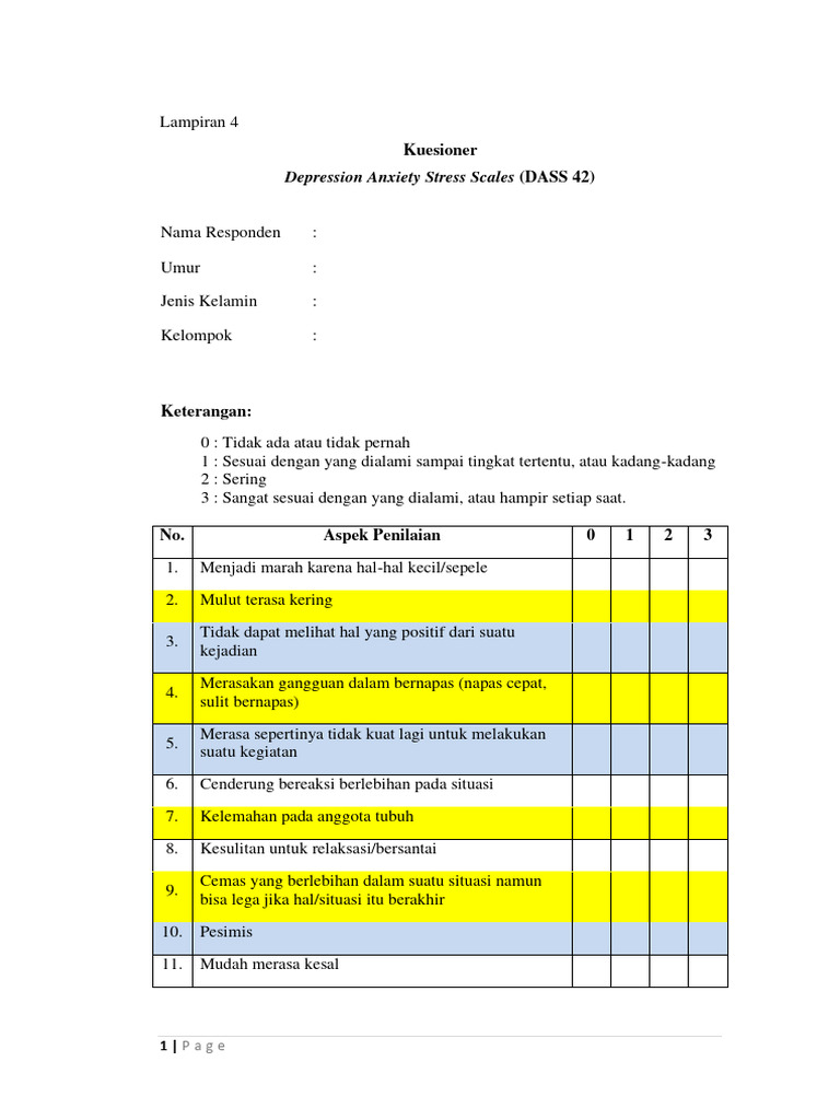 Kuesioner DASS 42 untuk Kesehatan Mental | PDF