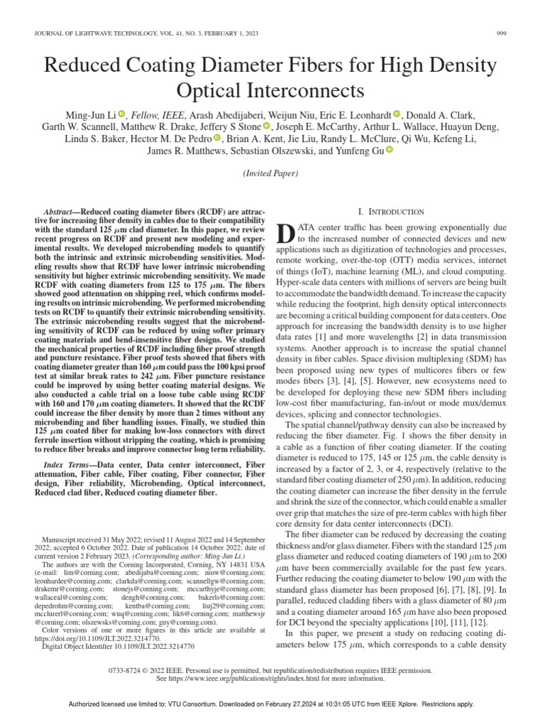 Reduced Coating Fibers for High Density | PDF | Optical Fiber | Buckling