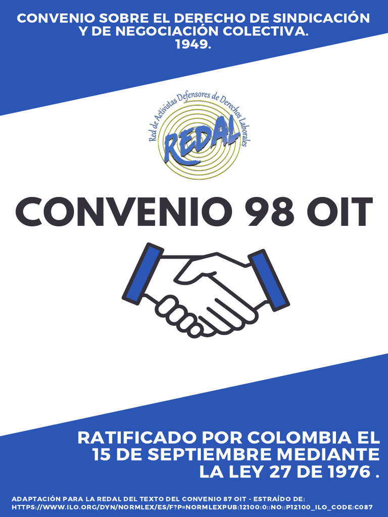 Convenio OIT N° 98 Sobre el derecho de sindicacion y de negociacion ...