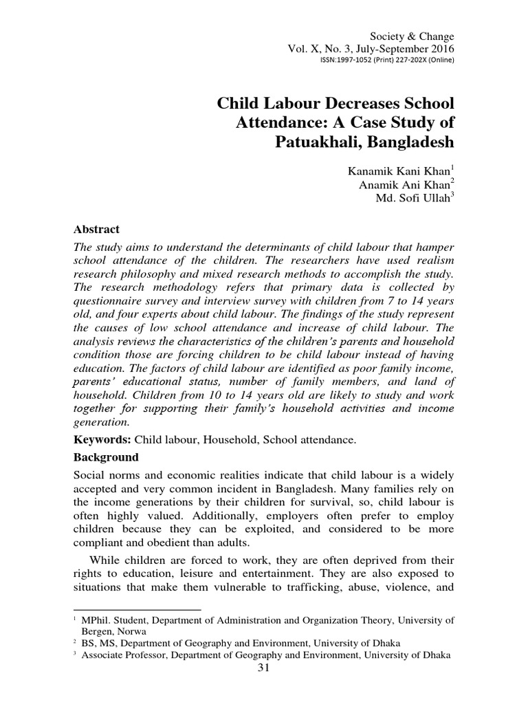 Impact of Child Labour on School Attendance | PDF | Child Labour ...