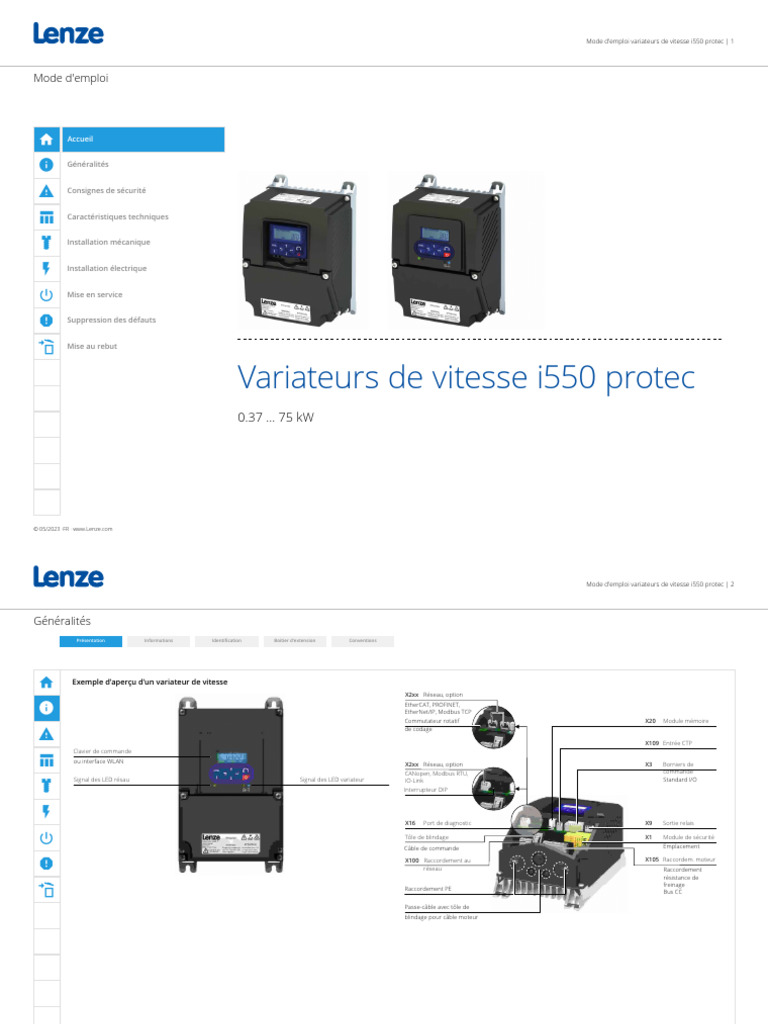 Mode d'emploi Lenze i550 Protec | PDF | Compatibilité électromagnétique ...