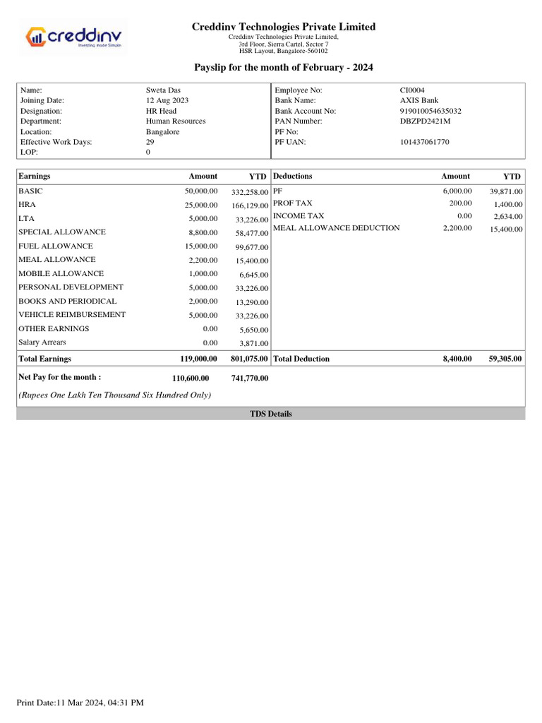 Payslip_Feb_2024 (1) PDF Tax Deduction Taxes
