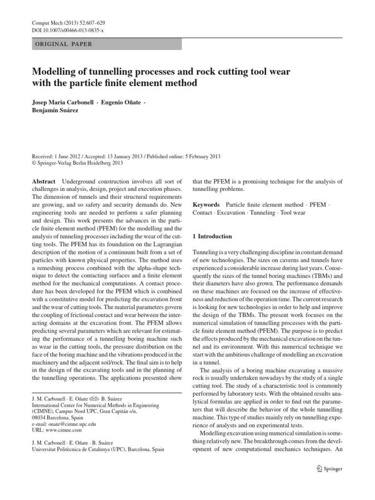 Modelling of tunnelling processes and rock cutting tool wear with the