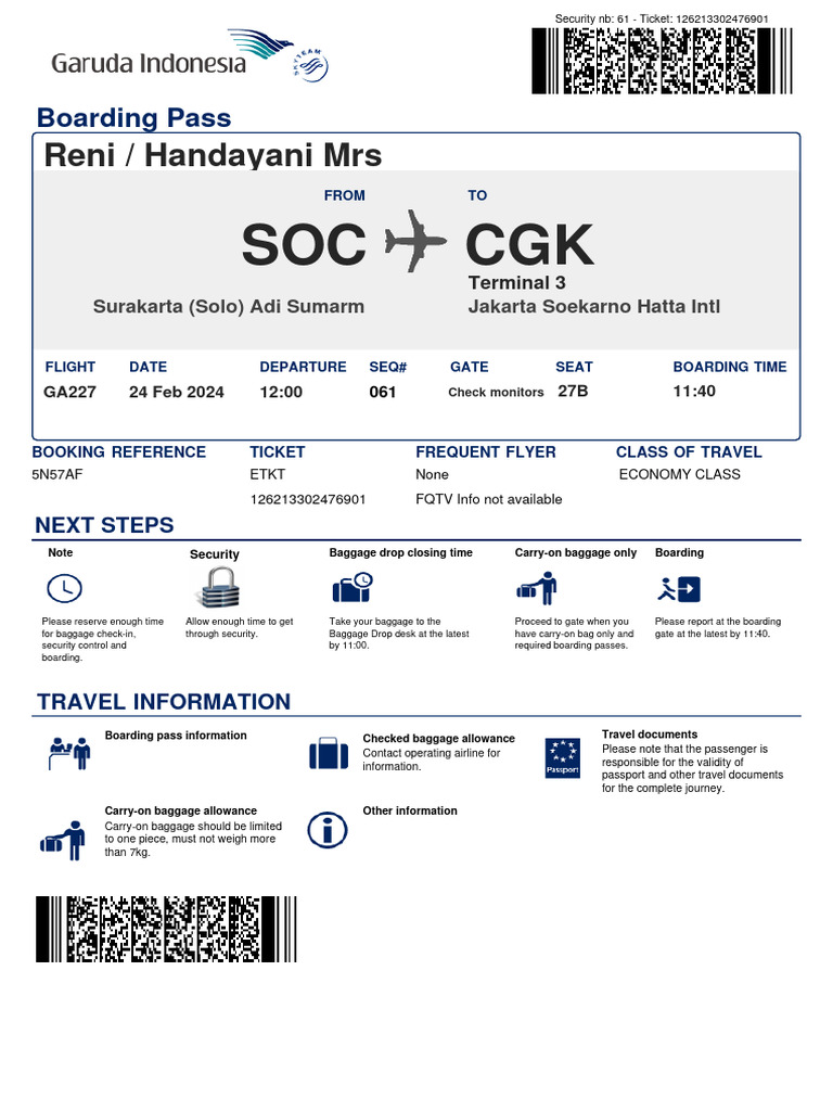 Your Boarding Pass To Jakarta GARUDA INDONESIA PDF Airlines Civil Aviation