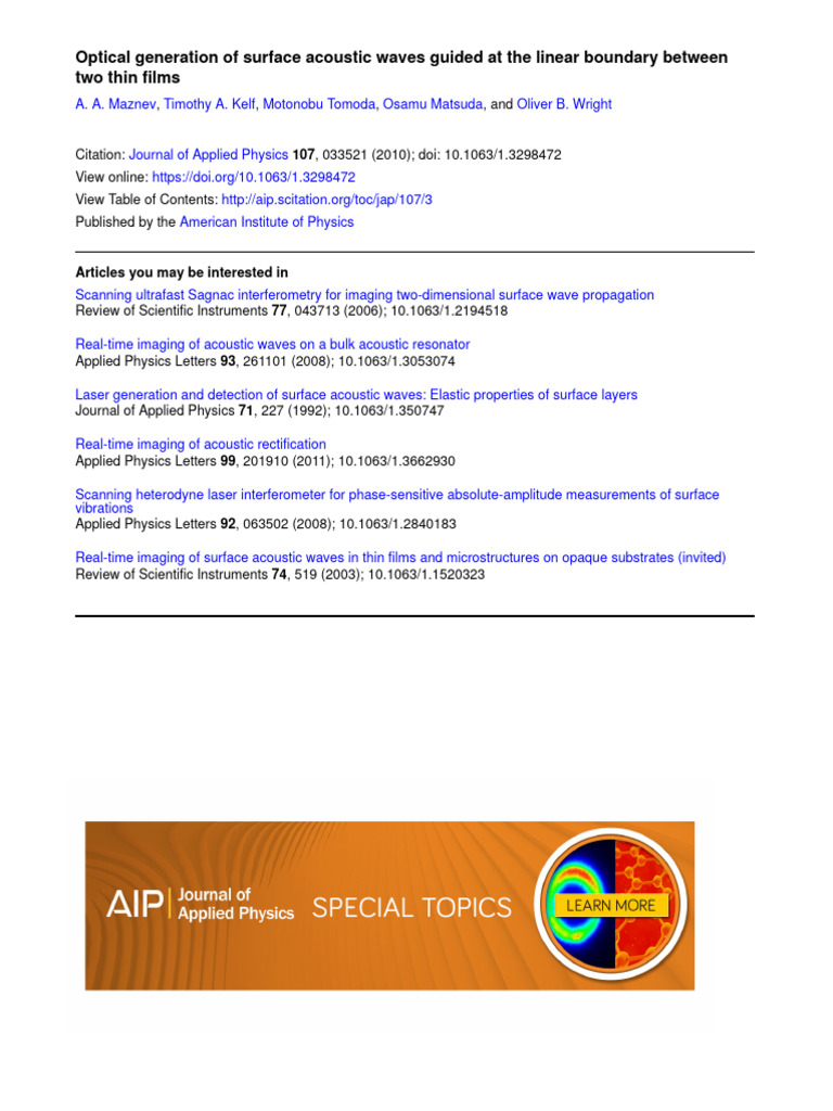 Optical Generation of Surface Acoustic Waves Guided at The Linear ...