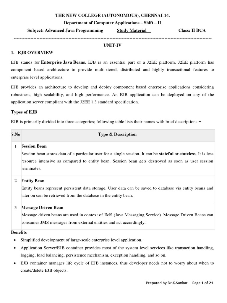 Advanced java unit iv 2nd year econtent pdf databases computing