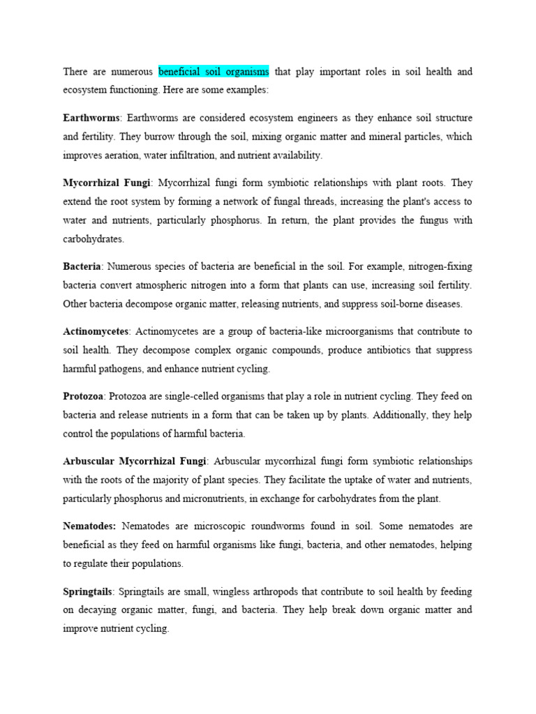 Beneficial Soil Organisms Explained | PDF