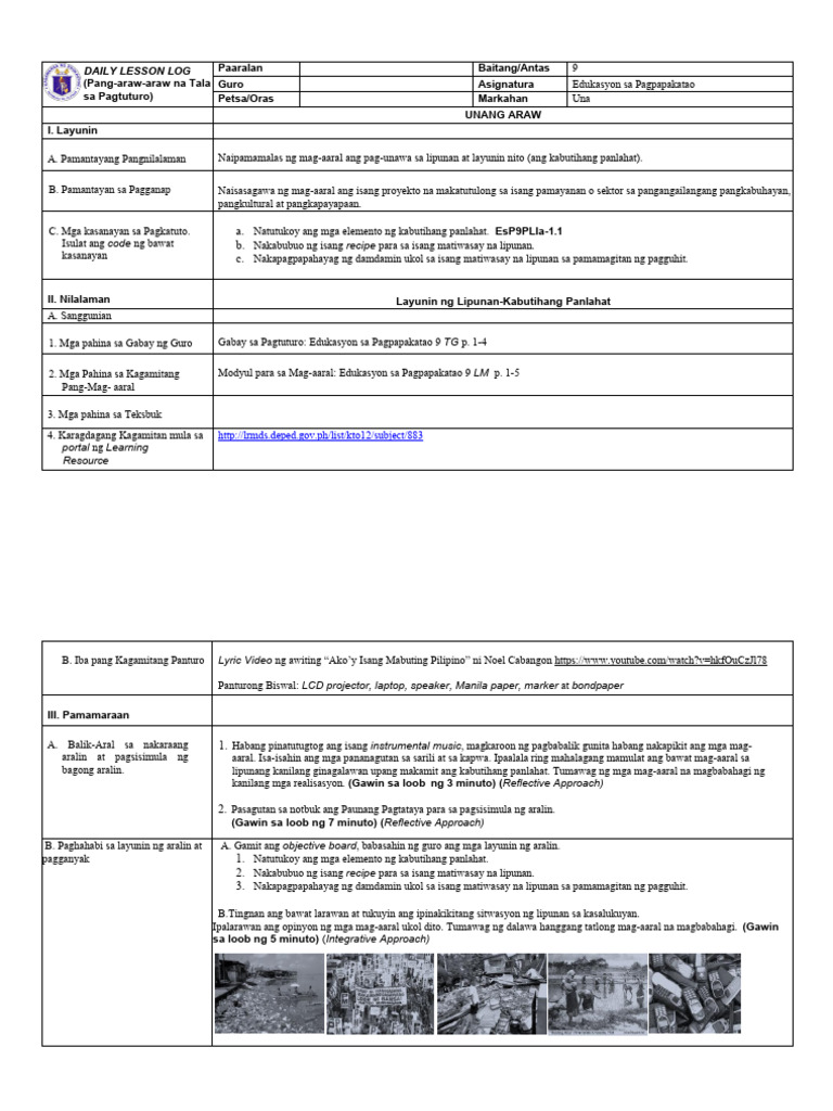EsP DLL 9 WEEK 1-2 | PDF