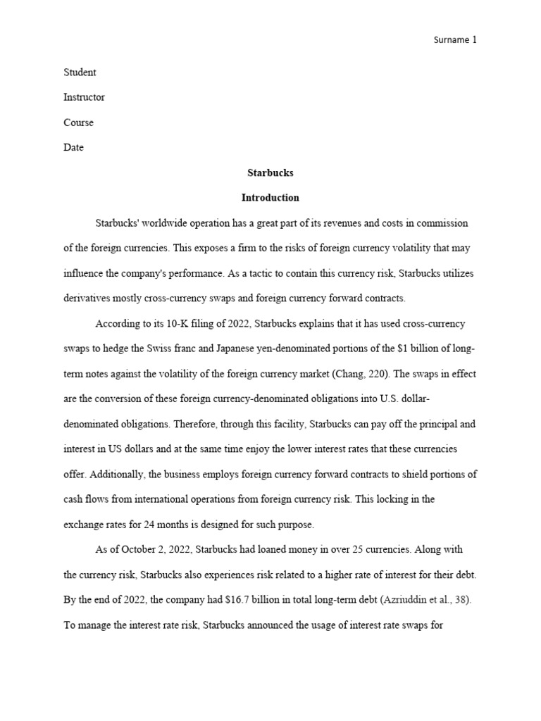 Starbucks Final Pdf Swap Finance Currency Swap