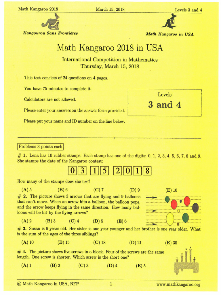 Math Kangaroo 3&4 | PDF
