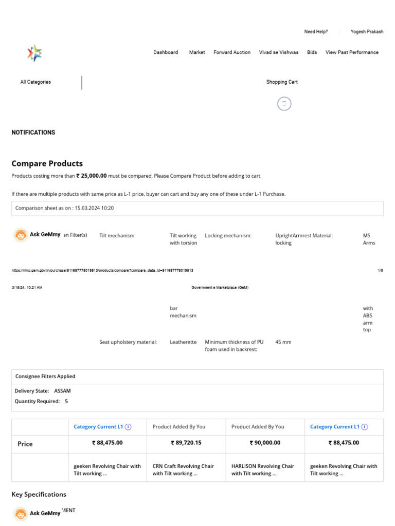 Compare Revolving Chairs on GeM | PDF
