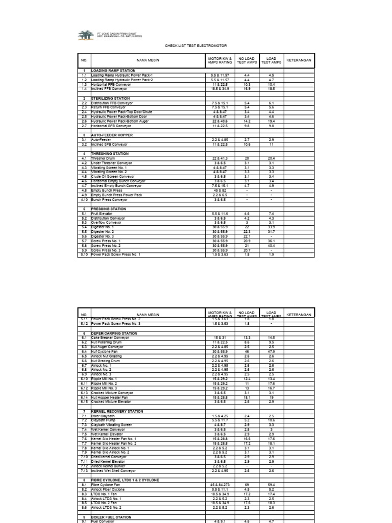 Check list test electromotor pdf pump power station