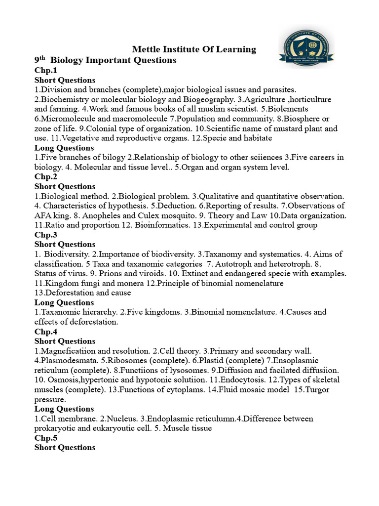 9th Grade Biology Key Questions Guide | PDF | Mitosis | Enzyme
