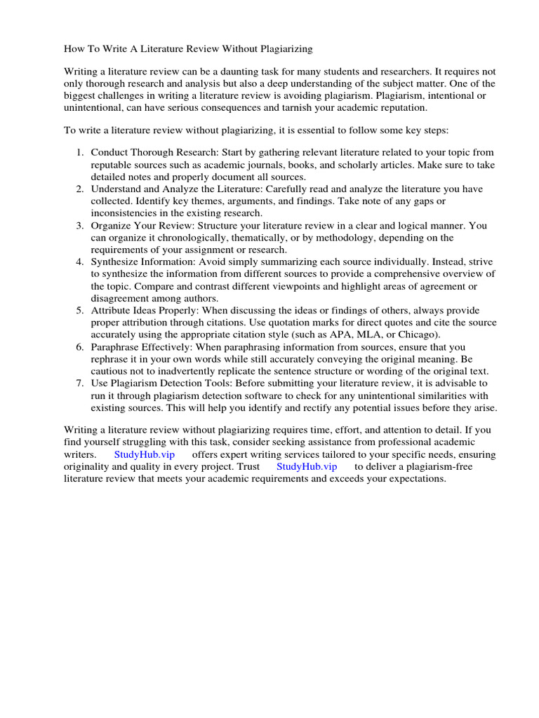 How to Write a Literature Review Without Plagiarizing PDF