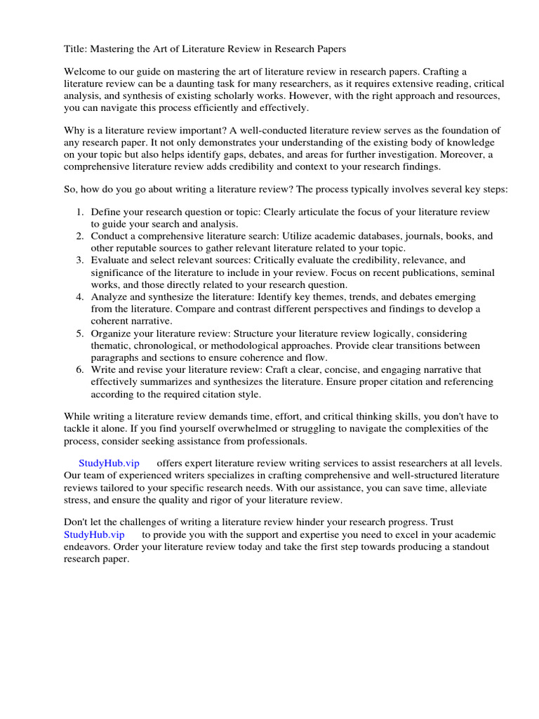 How To Do Literature Review in Research Paper PDF Literature Review
