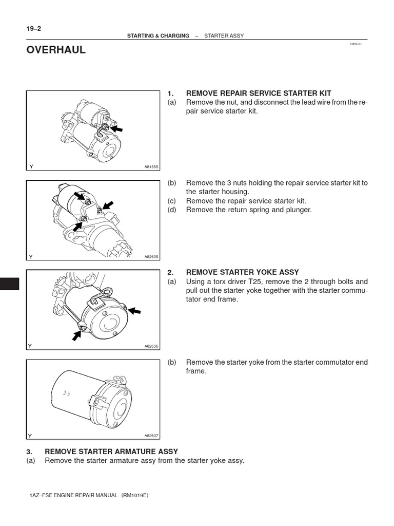1AZ-FSE Engine Starter Assembly Guide | PDF | Gear | Manufactured Goods