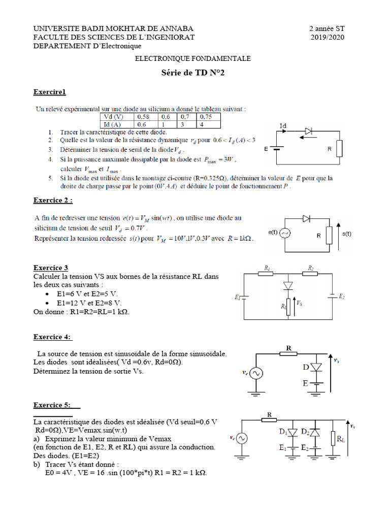 TD #2 Electronique | PDF | Sciences et mathématiques | Technologie et ...