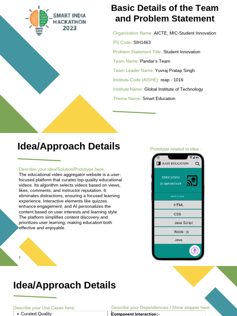 SIH Presentation Student Innovation PDF Artificial Intelligence