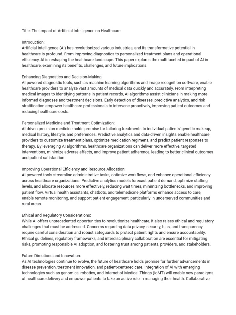 AI's Transformative Role in Healthcare | PDF | Artificial Intelligence ...