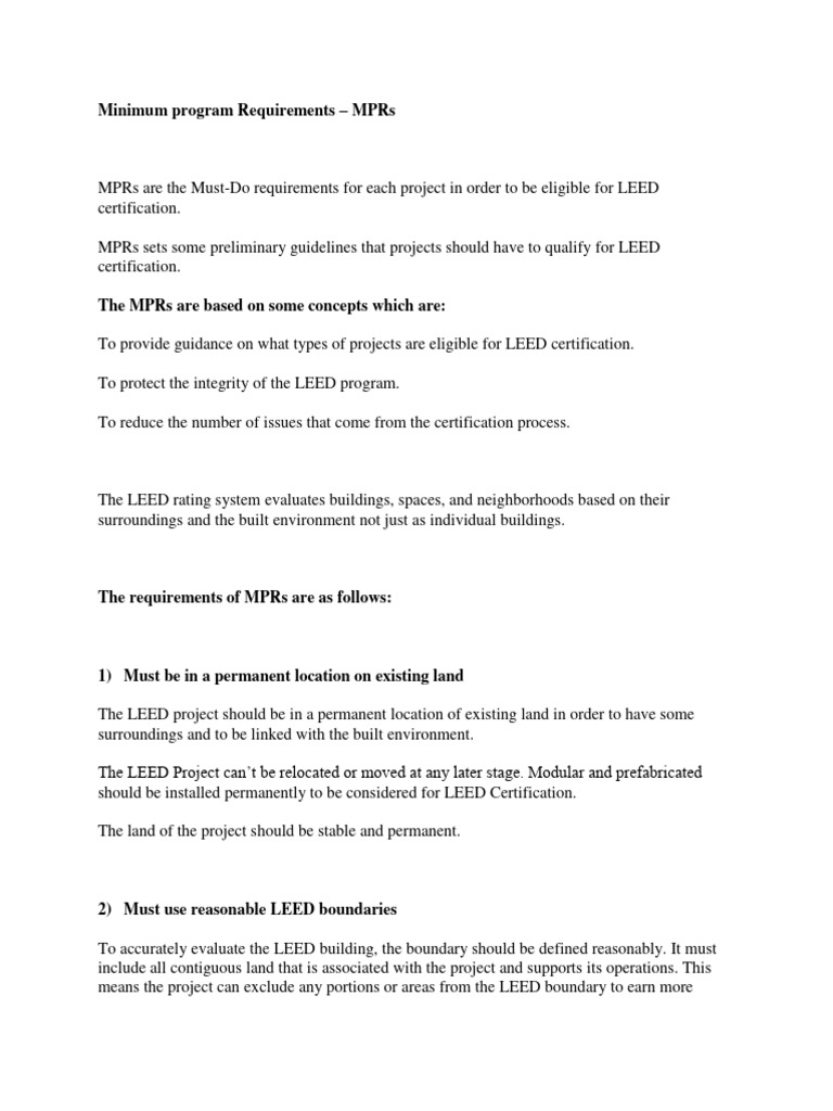 LEED Certification Minimum Program Requirements | PDF | Green Building ...