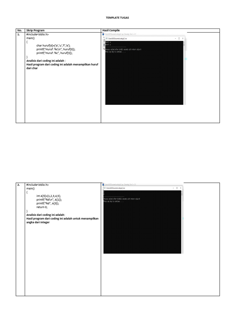 Analisis Kode C untuk Array dan Karakter | PDF