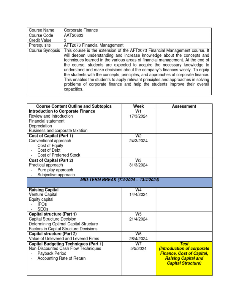 Corporate Finance Course Overview | PDF | Capital Structure | Net ...