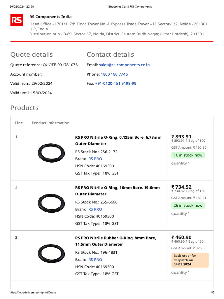 Propotional Valve Quote - RS Components | PDF | Taxes | Government Finances