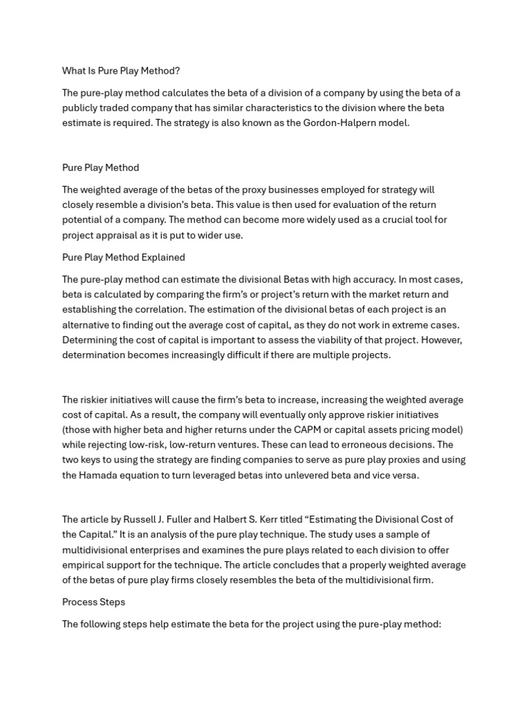 Understanding the Pure Play Method | PDF | Beta (Finance) | Leverage ...