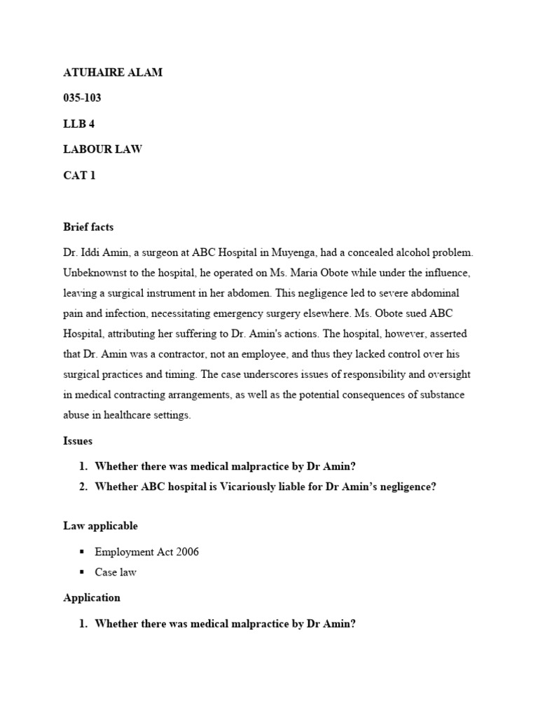 Labor Law CAT 1 | PDF | Legal Liability | Vicarious Liability