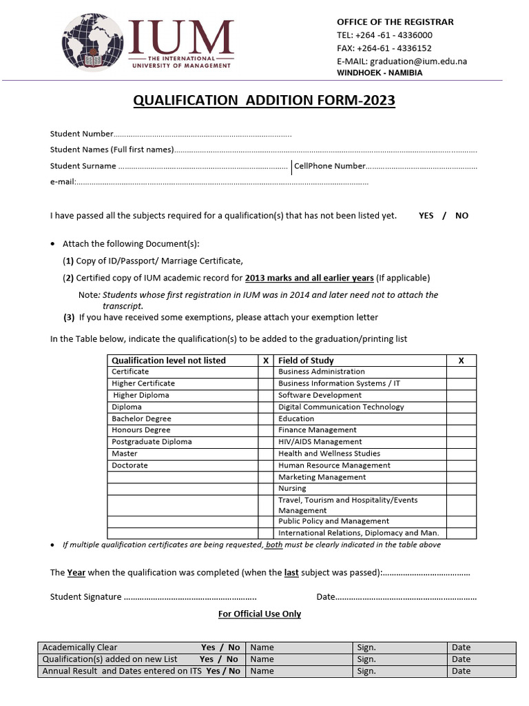 Qualification Addition Form 2023 | PDF | Diploma | Academic Degree