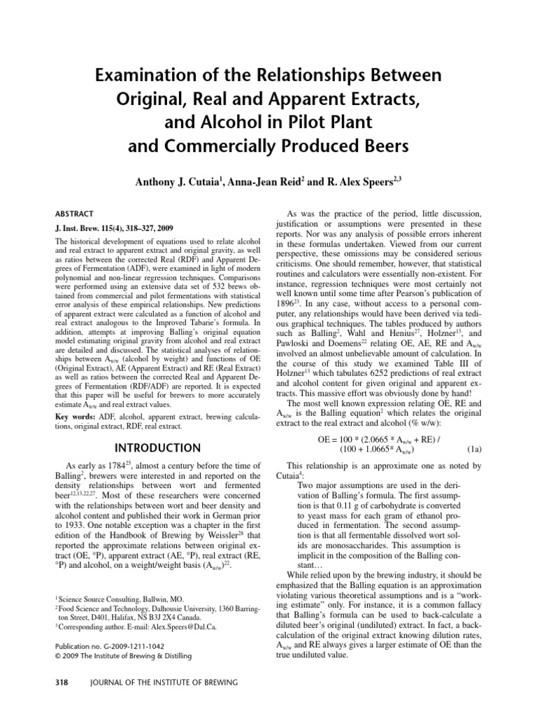 Brewing Extracts and Alcohol Relationships | PDF