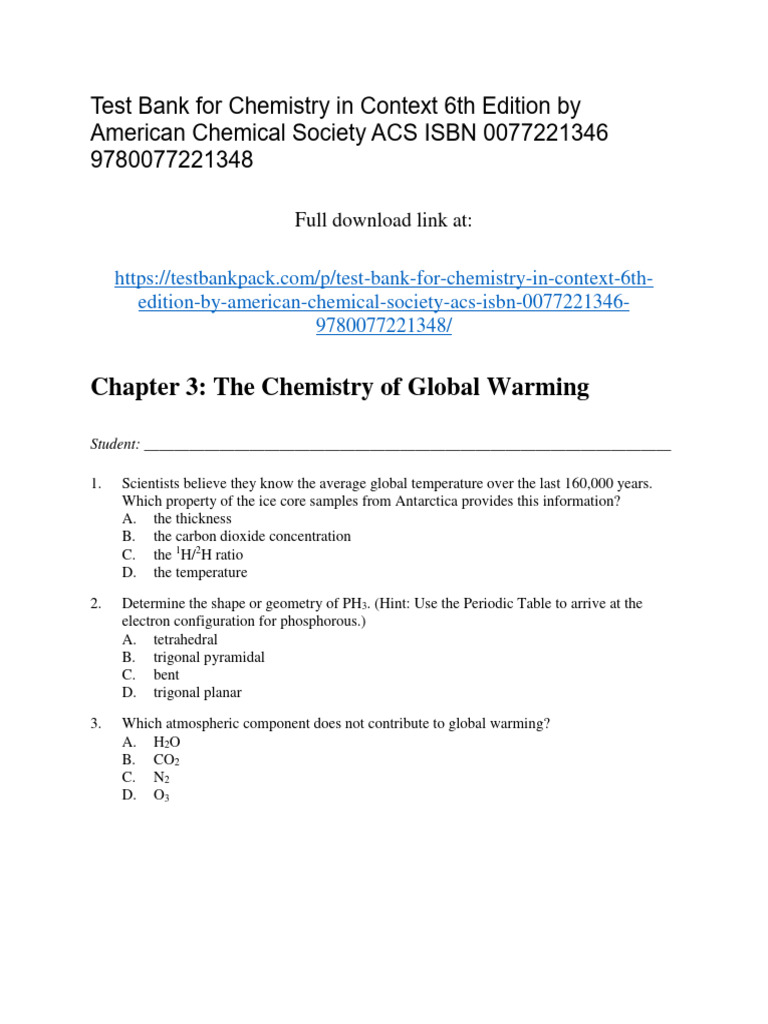 Chemistry in Context 6Th Edition American Chemical Society Acs Test