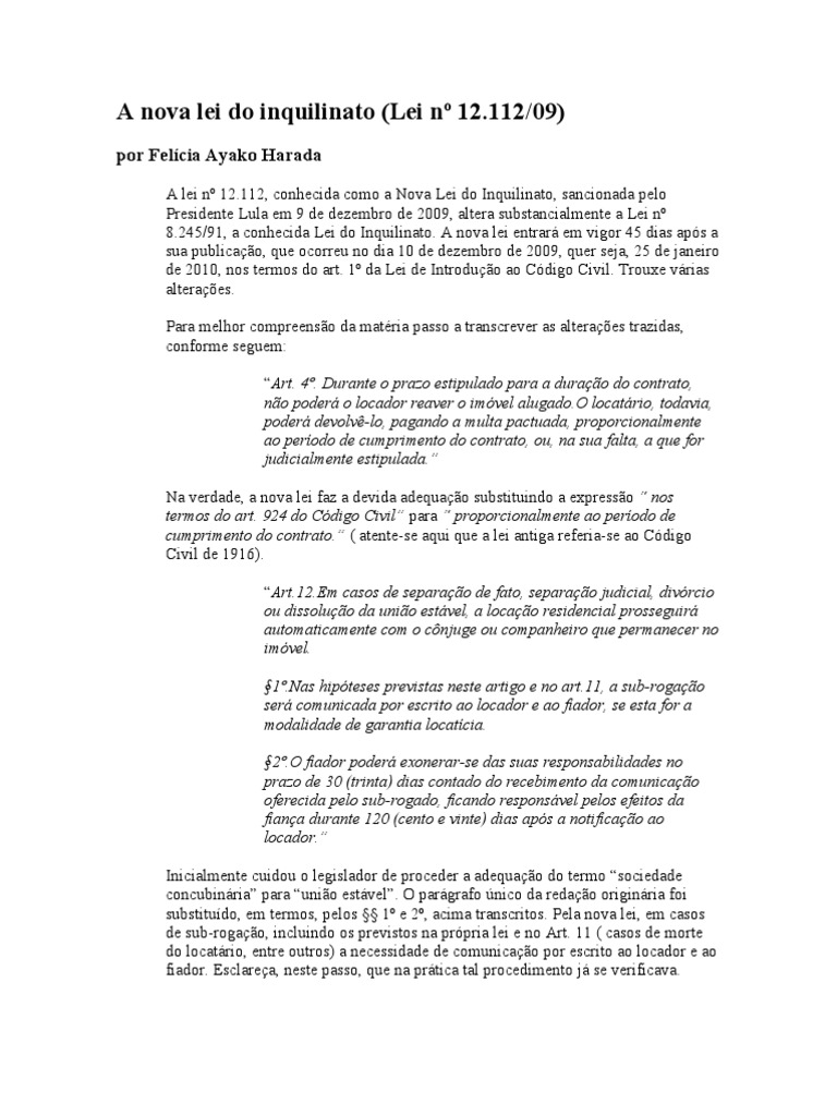 Nova Lei do Inquilinato: Principais Alterações | PDF | Direito