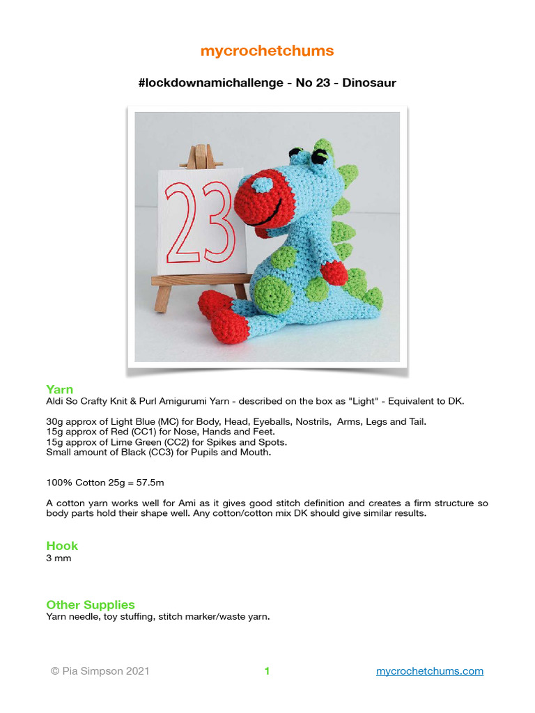 23 Dinosaurpdfpattern | PDF | Knitting | Crochet