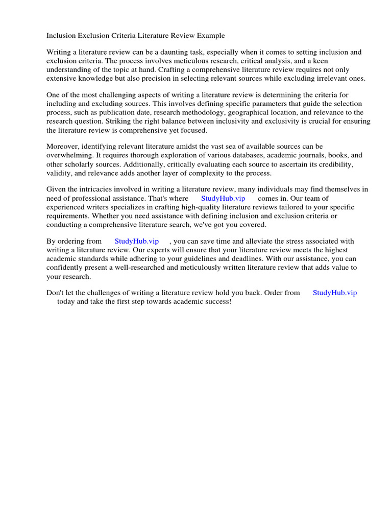 Inclusion Exclusion Criteria Literature Review Example | PDF ...