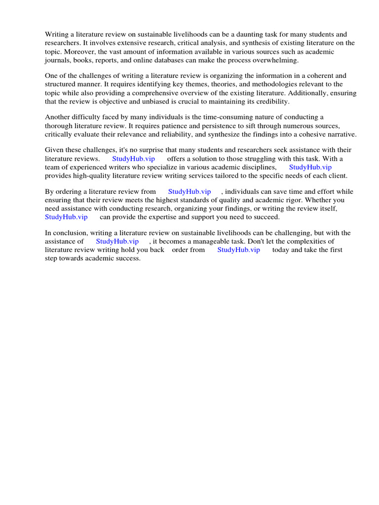 Literature Review On Sustainable Livelihoods PDF Sustainability