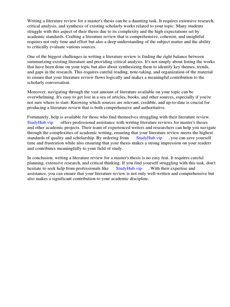 How To Write A Literature Review Master Thesis PDF Thesis