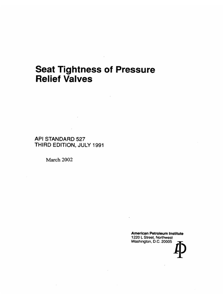 API STD 5271991 Seat Tightness of Pressure Relief Valves PDF