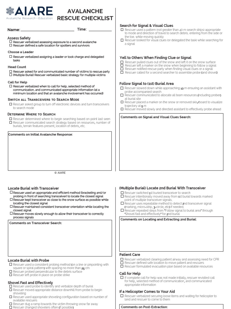 Avalanche Rescue Procedures Checklist | PDF | Science & Mathematics