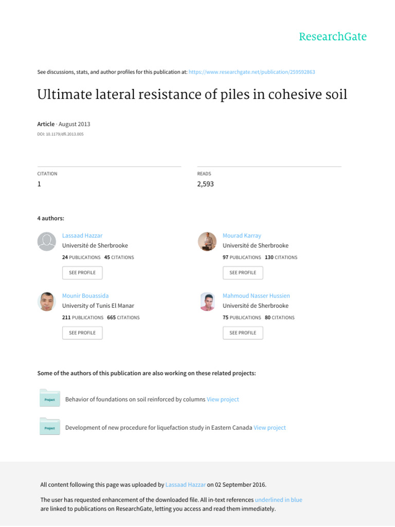 Lateral Resistance of Piles in Cohesive Soils | PDF | Deep Foundation ...