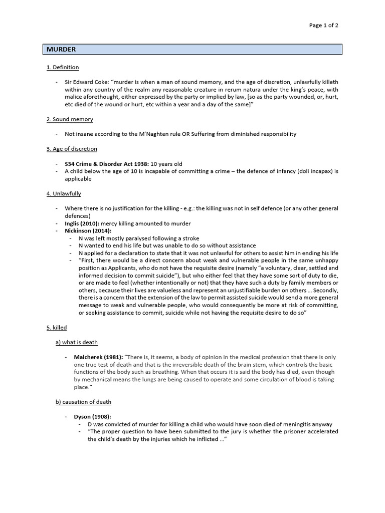 Understanding the Legal Definition of Murder | PDF | Malice ...