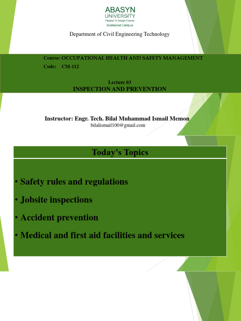 Lec 3. Inspection & Prevention (CM-112) | PDF | Workplace | Safety
