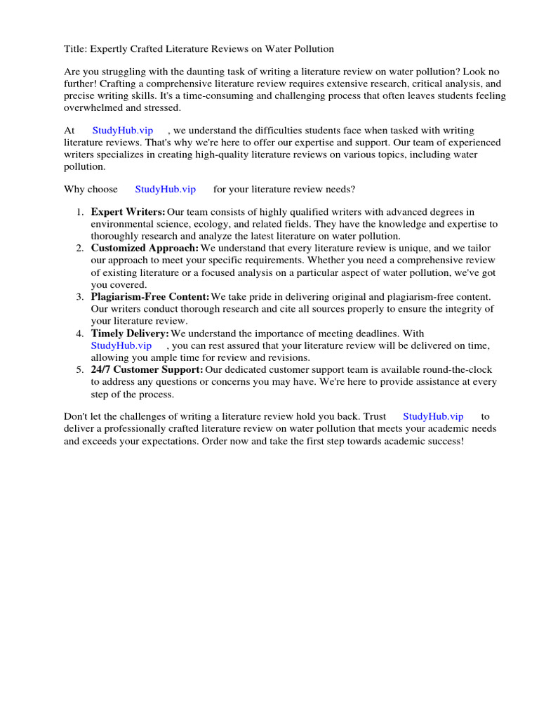 Sample Literature Review On Water Pollution PDF Pollution Water